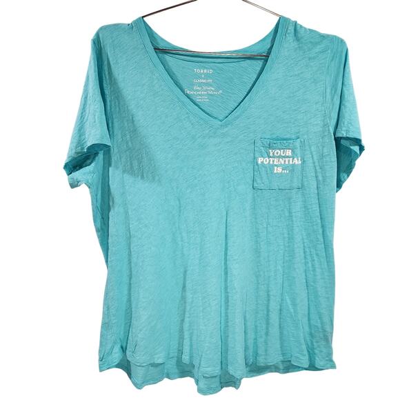 Torrid heritage slub blue vneck classic fit Potential graphic pocket t woman 3X - Picture 3 of 9